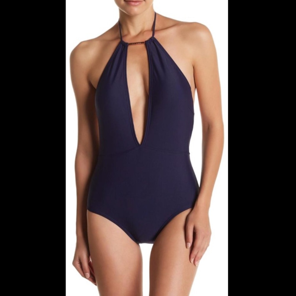 Ted Baker blue halter one-piece sexy bathing suit
